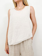 Crew Neck Linen Sleeveless Tank Top by painevida
