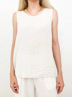 Crew Neck Linen Sleeveless Tank Top by painevida