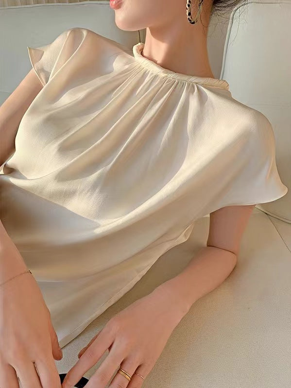 Retro Silk Ruffled Short Sleeve Shirt Top by painevida