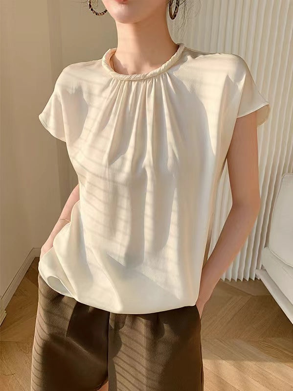 Retro Silk Ruffled Short Sleeve Shirt Top by painevida