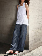 Halter Neck Backless Linen Vest by painevida