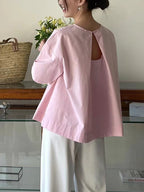 Back Hollow Round Neck Simple T-Shirt - PAINEVIDA