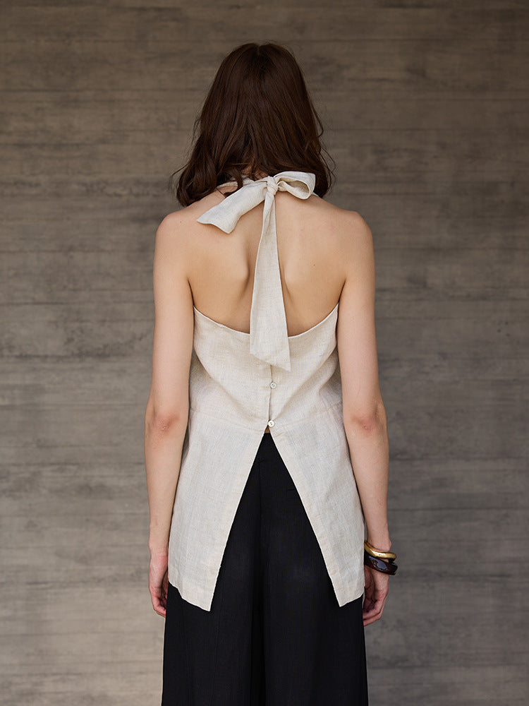 Halter Neck Backless Linen Vest