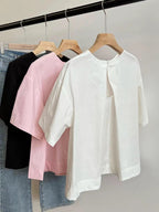 Back Hollow Round Neck Simple T-Shirt - PAINEVIDA