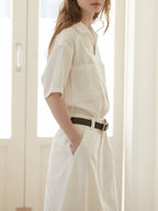 Lapel Linen Short Sleeve Shirt by painevida