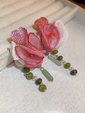 Silver Pin Flower Beaded Tassel Earrings - PAINEVIDA