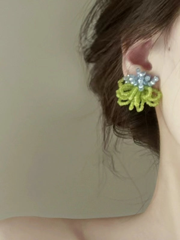 French Retro Color Contrast Beaded Tassel Earrings - PAINEVIDA