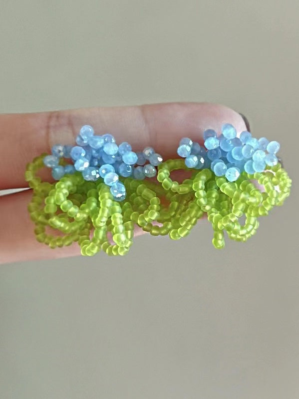 French Retro Color Contrast Beaded Tassel Earrings - PAINEVIDA