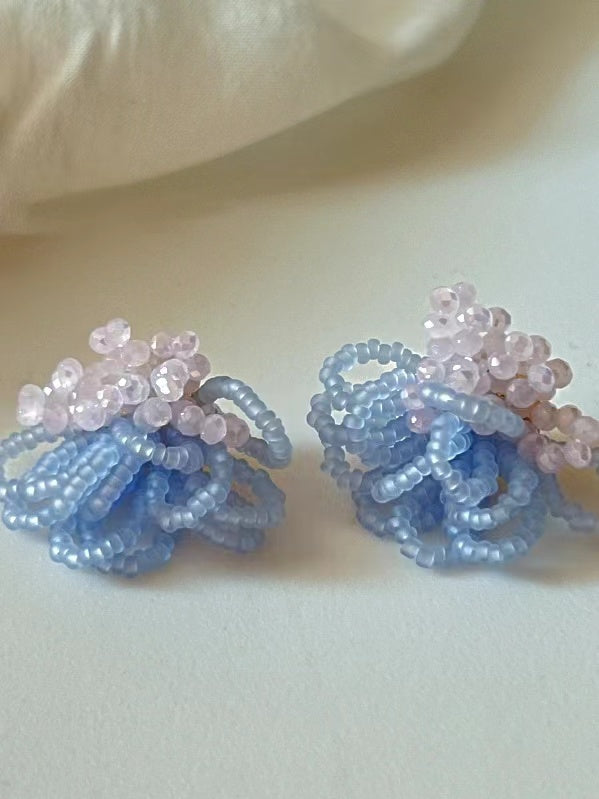 French Retro Color Contrast Beaded Tassel Earrings - PAINEVIDA