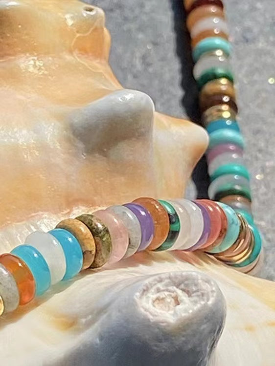 Natural Stone Colorful Frisbee Necklace - PAINEVIDA