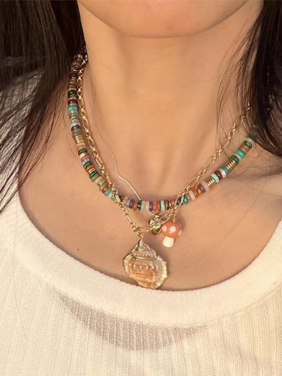 Natural Stone Colorful Frisbee Necklace - PAINEVIDA