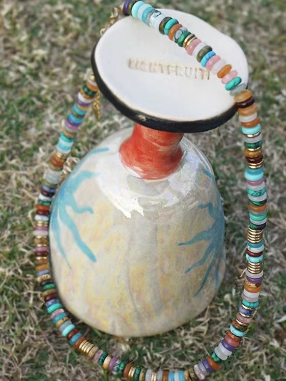 Natural Stone Colorful Frisbee Necklace - PAINEVIDA
