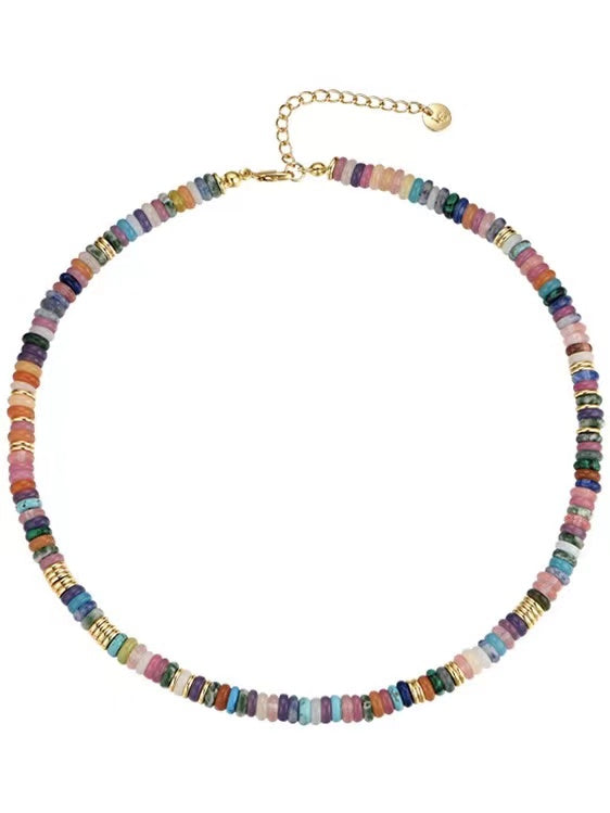 Natural Stone Colorful Frisbee Necklace - PAINEVIDA