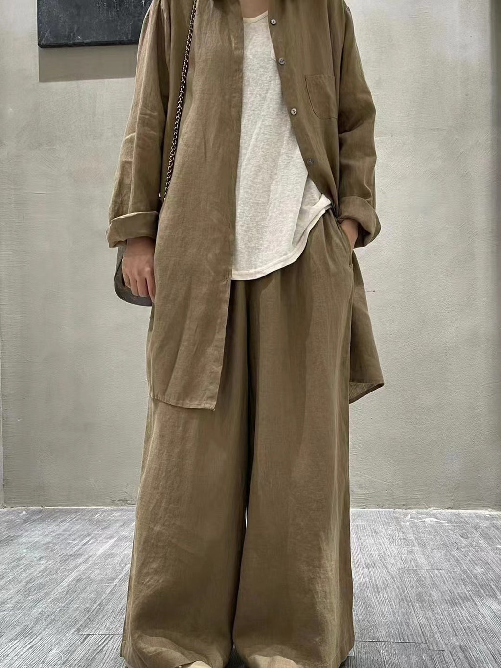 Retro Cotton Shirt&Wide-Leg Pants 2 Sets Suit - PAINEVIDA