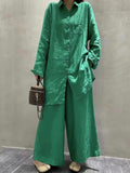 Retro Cotton Shirt&Wide-Leg Pants 2 Sets Suit - PAINEVIDA