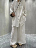 Retro Cotton Shirt&Wide-Leg Pants 2 Sets Suit - PAINEVIDA
