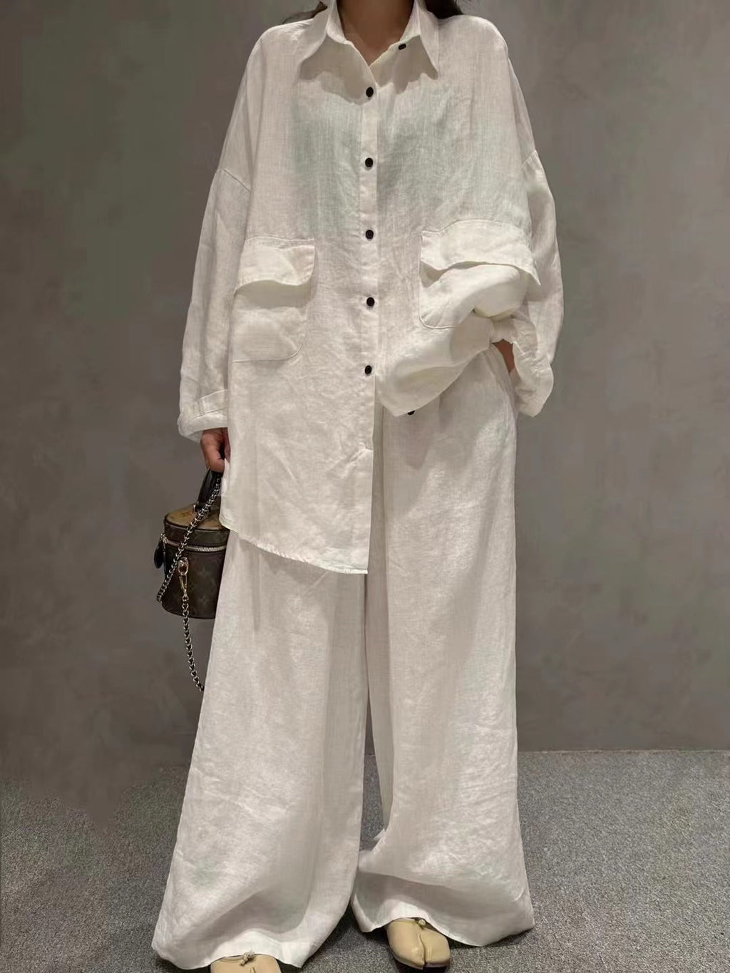 Linen Loose Shirt &Wide-Leg Pants 2-Pieces Suit - PAINEVIDA