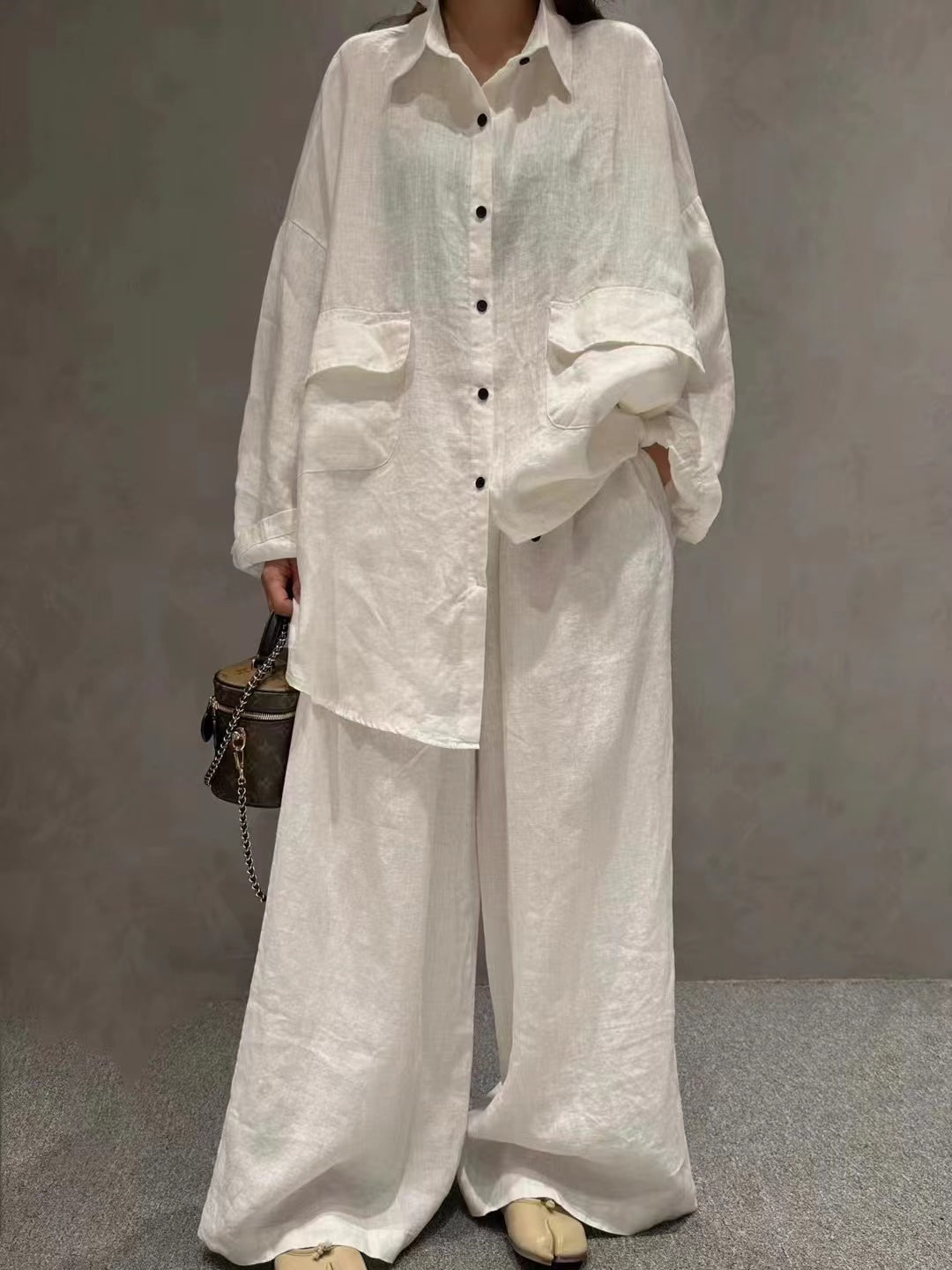 Linen Loose Shirt &Wide-Leg Pants 2-Pieces Suit - PAINEVIDA