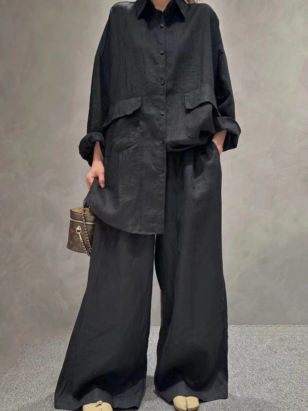 Linen Loose Shirt &Wide-Leg Pants 2-Pieces Suit - PAINEVIDA