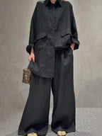 Linen Loose Shirt &Wide-Leg Pants 2-Pieces Suit - PAINEVIDA