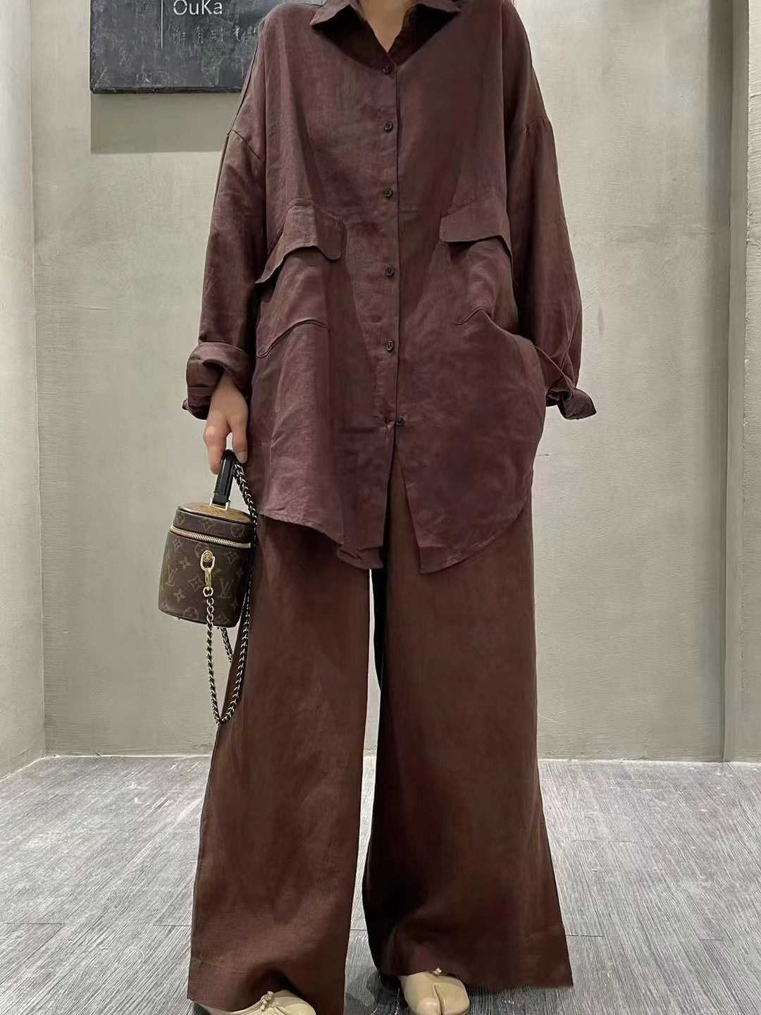 Linen Loose Shirt &Wide-Leg Pants 2-Pieces Suit - PAINEVIDA