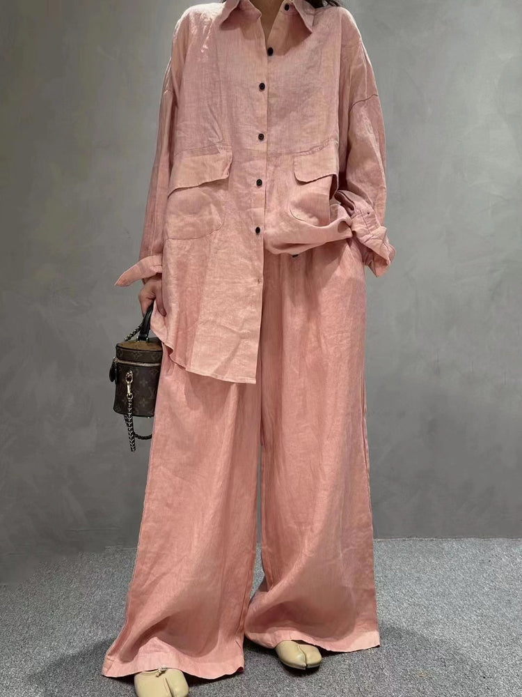 Linen Loose Shirt &Wide-Leg Pants 2-Pieces Suit by painevida
