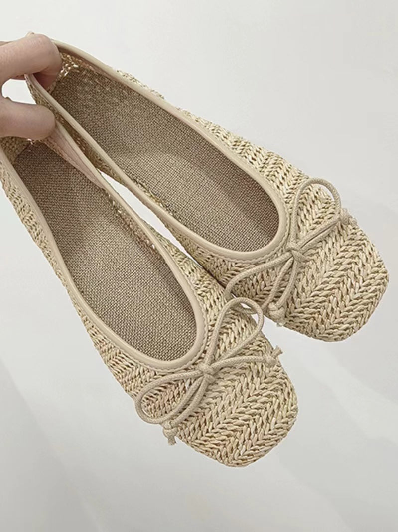 Comfy Straw Bow Ballet Flat - PAINEVIDA