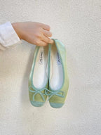 Stitching Color Bow Ballet Flat Shoes - PAINEVIDA