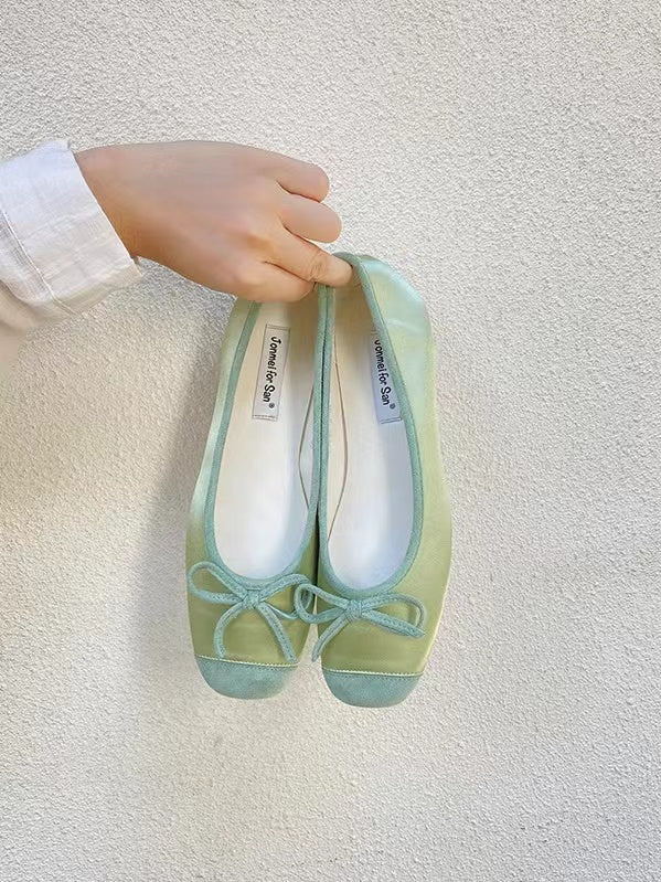 Stitching Color Bow Ballet Flat Shoes - PAINEVIDA