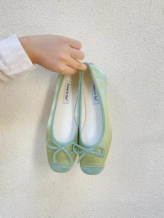 Stitching Color Bow Ballet Flat Shoes