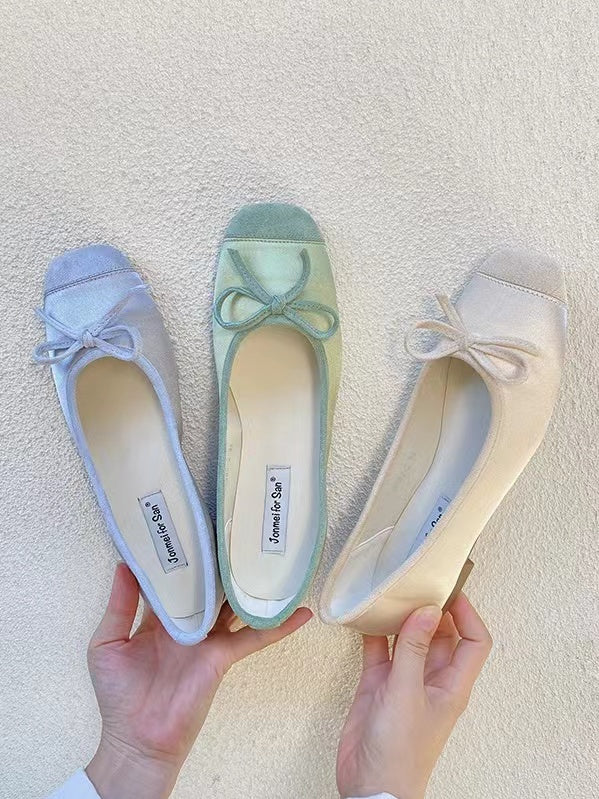 Stitching Color Bow Ballet Flat Shoes - PAINEVIDA