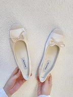 Stitching Color Bow Ballet Flat Shoes - PAINEVIDA