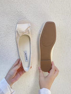 Stitching Color Bow Ballet Flat Shoes - PAINEVIDA