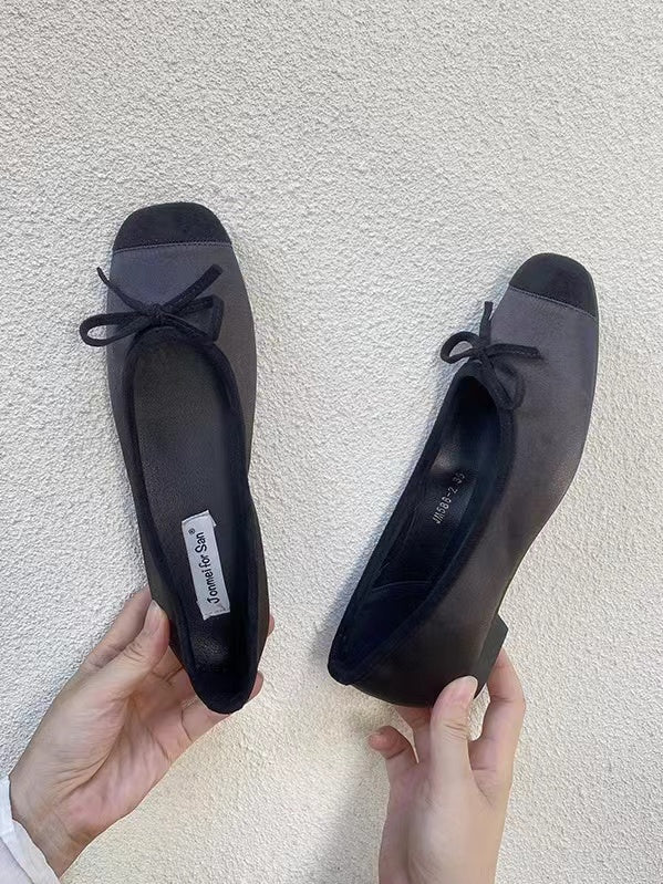 Stitching Color Bow Ballet Flat Shoes - PAINEVIDA