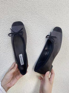 Stitching Color Bow Ballet Flat Shoes - PAINEVIDA