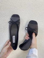 Stitching Color Bow Ballet Flat Shoes - PAINEVIDA