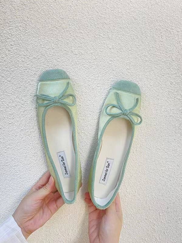 Stitching Color Bow Ballet Flat Shoes - PAINEVIDA