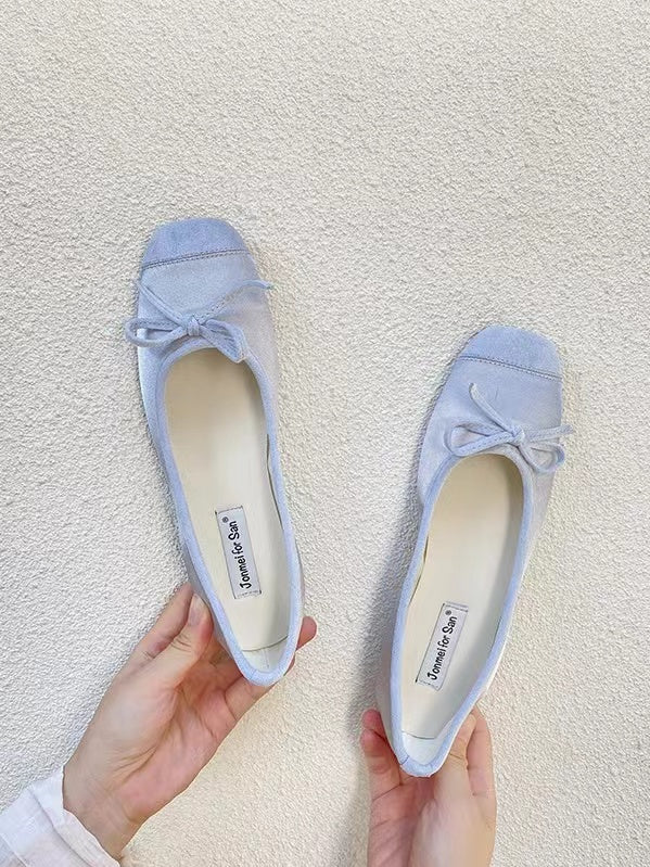 Stitching Color Bow Ballet Flat Shoes - PAINEVIDA