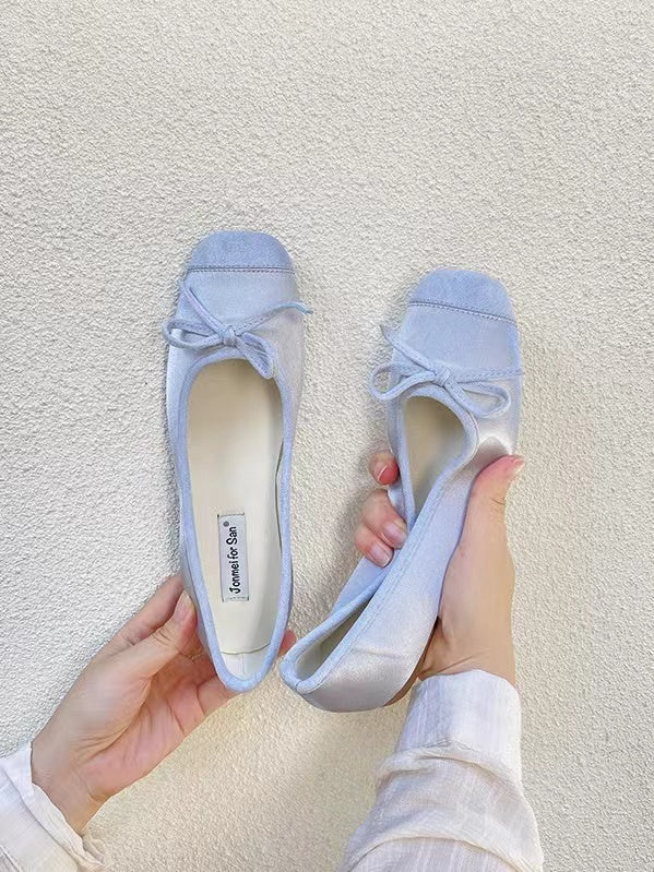 Stitching Color Bow Ballet Flat Shoes - PAINEVIDA