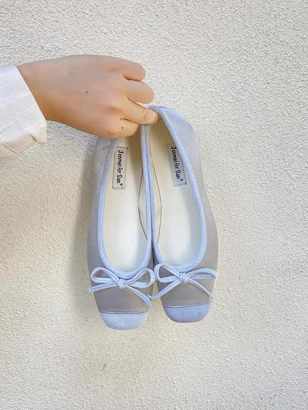 Stitching Color Bow Ballet Flat Shoes - PAINEVIDA