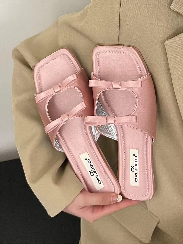 Elegant Bow Slip-On Sandals - PAINEVIDA