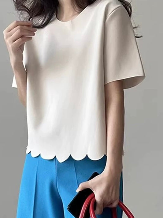 Solid Color Wave Pattern Short Sleeves