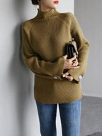 Simple Loose Solid Color High-Neck Sweater by painevida
