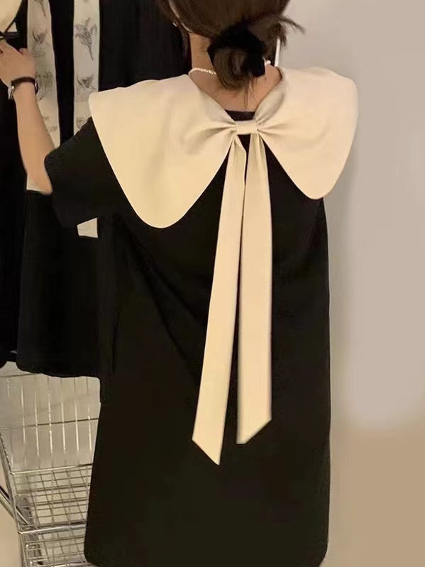 Elegant Back Bow Big Lapel Classic Dress - PAINEVIDA