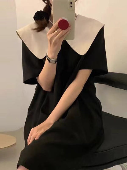 Elegant Back Bow Big Lapel Classic Dress