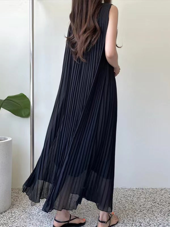 Loose Comfy Tie Waist Pleated Dress - PAINEVIDA
