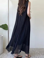 Loose Comfy Tie Waist Pleated Dress - PAINEVIDA