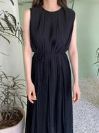 Loose Comfy Tie Waist Pleated Dress - PAINEVIDA