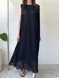 Loose Comfy Tie Waist Pleated Dress - PAINEVIDA