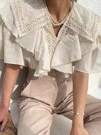 French Retro Lace Hollow Lace Stitching Casual Top - PAINEVIDA